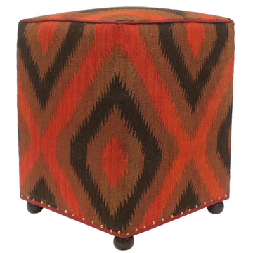 handmade  Ottoman Red Black Hand-made SQUARE 100% WOOL